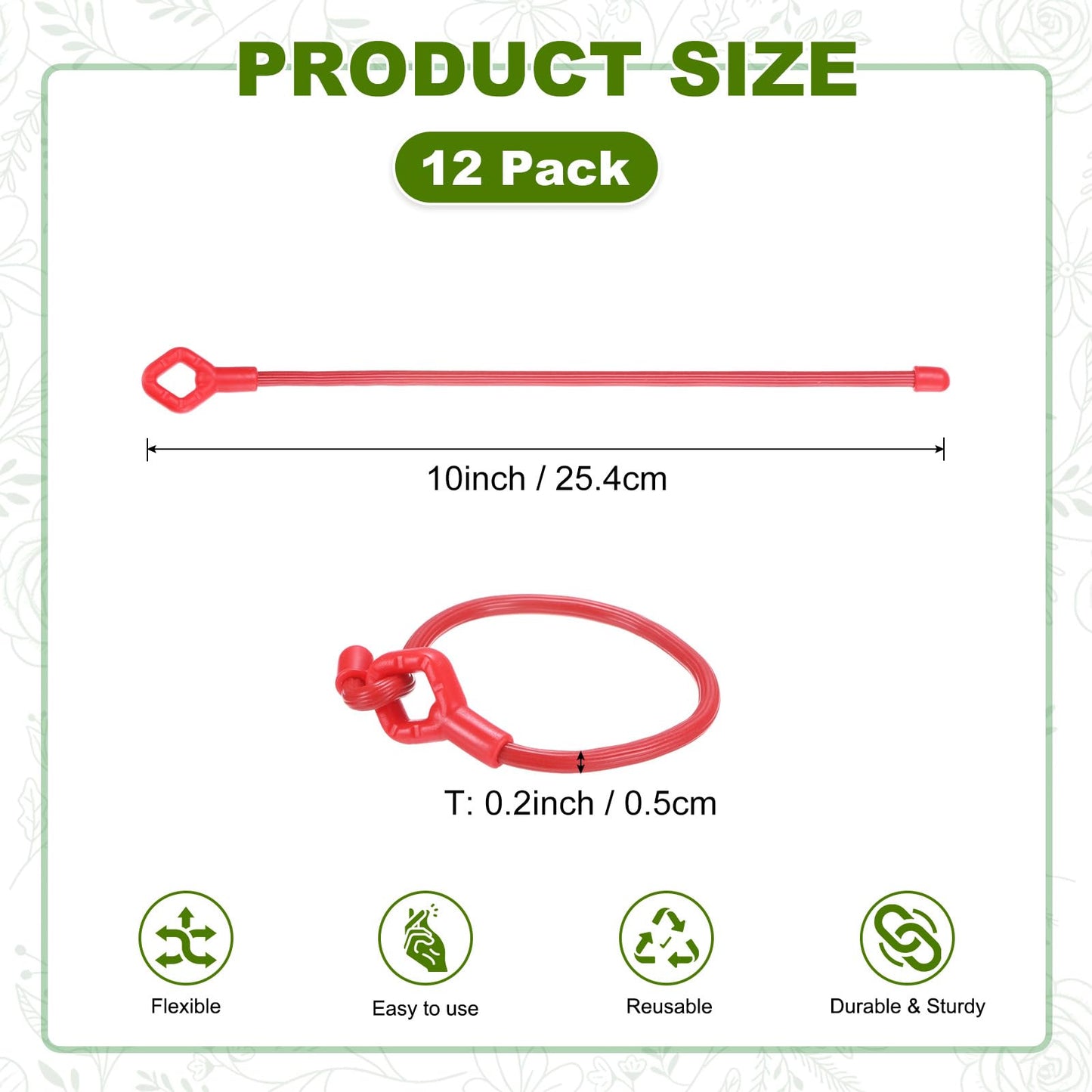 M METERXITY 12-Pack Adjustable Plant Ties, 10inch/25.4cm Silicone Flexible Multi-Function Sturdy Garden Twist Tie for Plant Support/Tree/Shrub/Vine, Reusable Support Twine [Red]