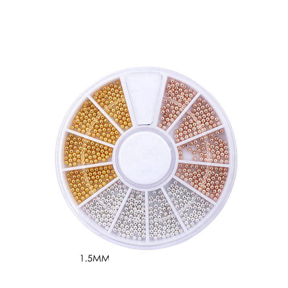 YesLady 3D Nail Art Gold Caviar Mini Bead Metal Steel Studs Manicures Decoration 4 Wheels four Size