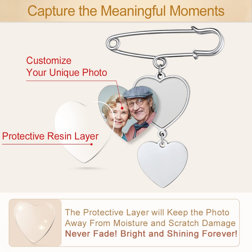 Custom4U Pin with Picture for Groom Custom Memorial Photo Bouquet Charm