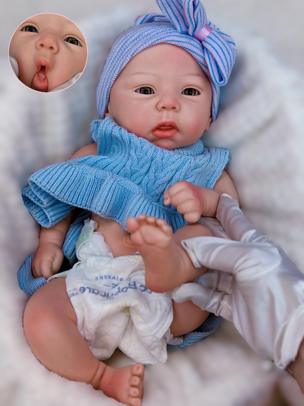 Abenduot 18inch 6.2lbs Full Body Soft Solid Silicone Baby Dolls Can Open Mouth Lifelike Handmade Painted Newborn Girl Doll Anatomically Correct