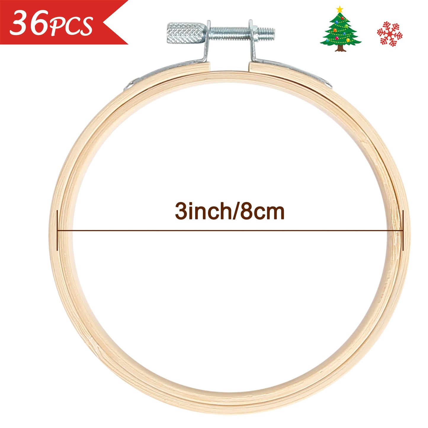Caydo 36 Pieces 3 Inch Embroidery Hoops Small Cross Stitch Hoop Bulk Circle Mini Embroidery Hoops for Halloween Ornaments, Craft Art Sewing