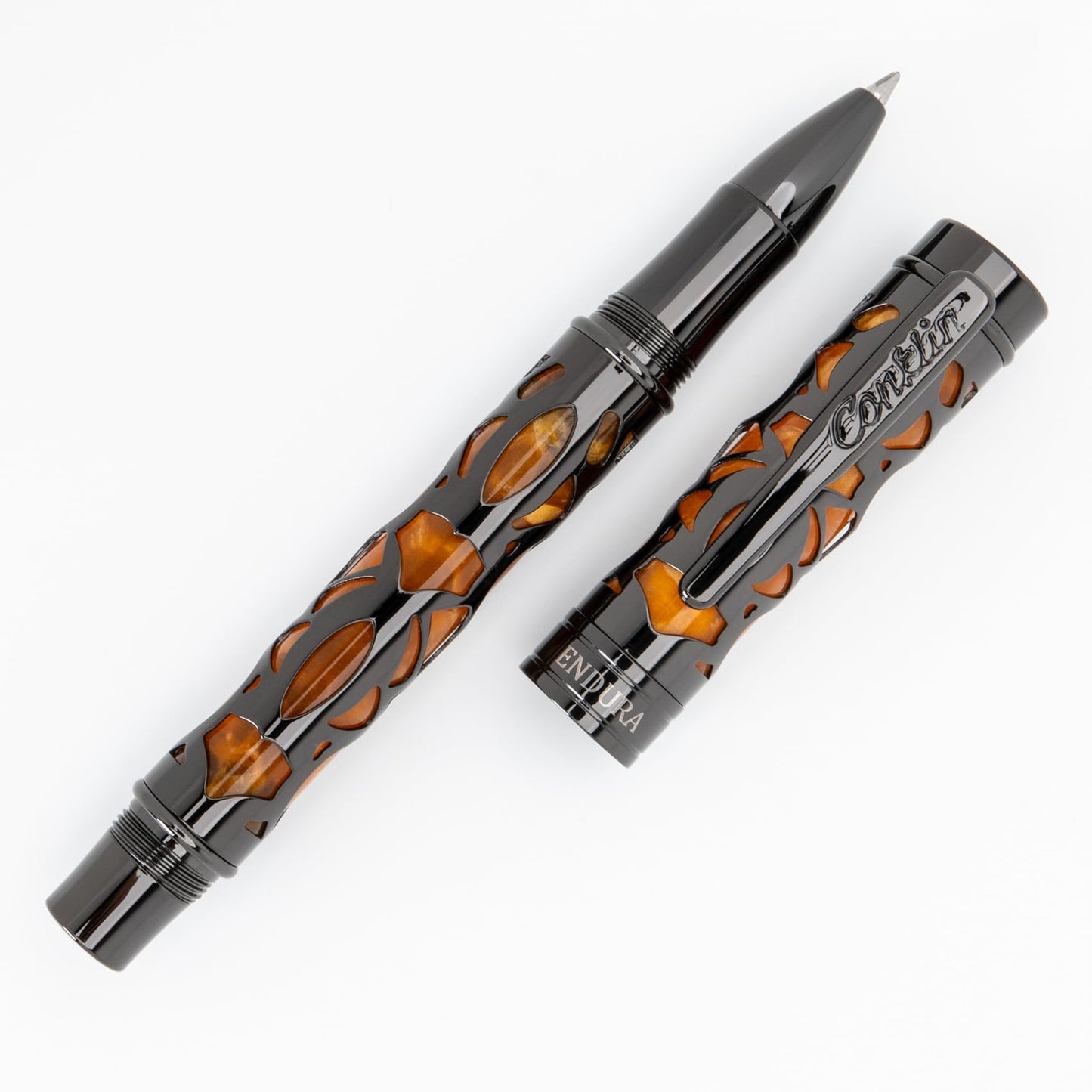 Conklin Endura Deco Crest Rollerball Pen in Orange with Rose Gold Accents – Refillable Rollerball Writing Instrument by Conklin Pen Company
