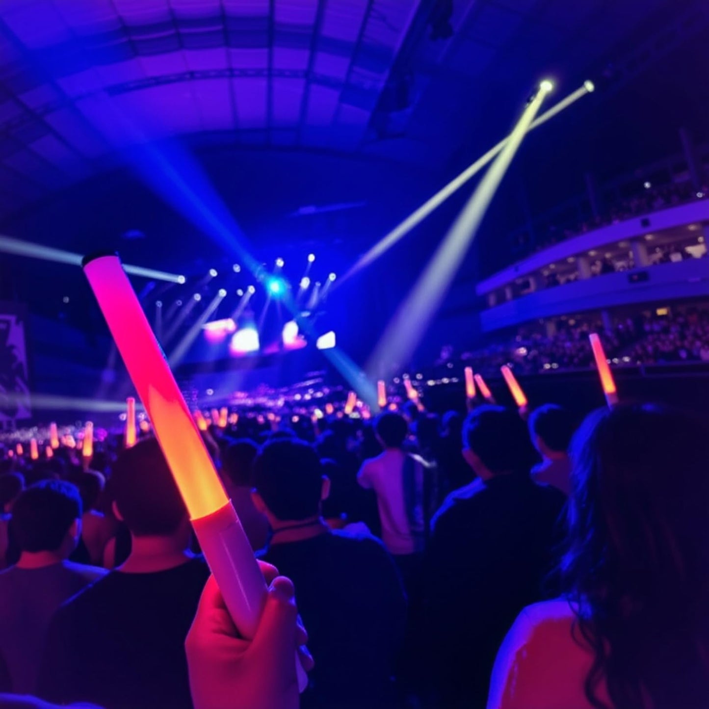 LED Glow Sticks Reusable Glow Party Favor Supplies Multicolor Light Up Stick Idol Concert LED Flashing Bright Glow Lightsticks for Wedding, Birthday, Raves, Concert, Halloween, Christmas (Black-2Pack)