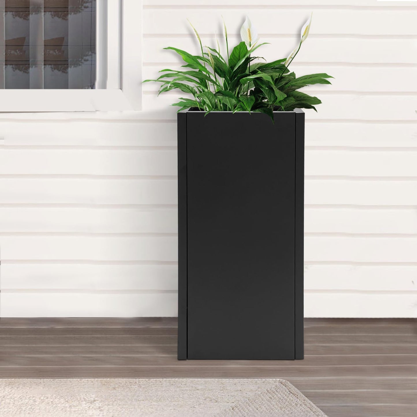 Kathring Tall Metal Planter Box 14” x 14” x 30”, Steel Planter Box with Removable Insert Shelf and Drainage Holes, Rectangular Large Flowerpot for Indoor,Outdoor,Front Porch, Black