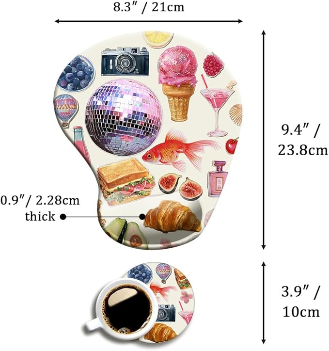 Ergonomic Mouse Pad with Wrist Support,Mouse Pad with Wrist Rest and Coaster Set,Office Supplies Non-Slip Mouse Pads for Desk, Non-Slip Comfortable,Pink Stickers