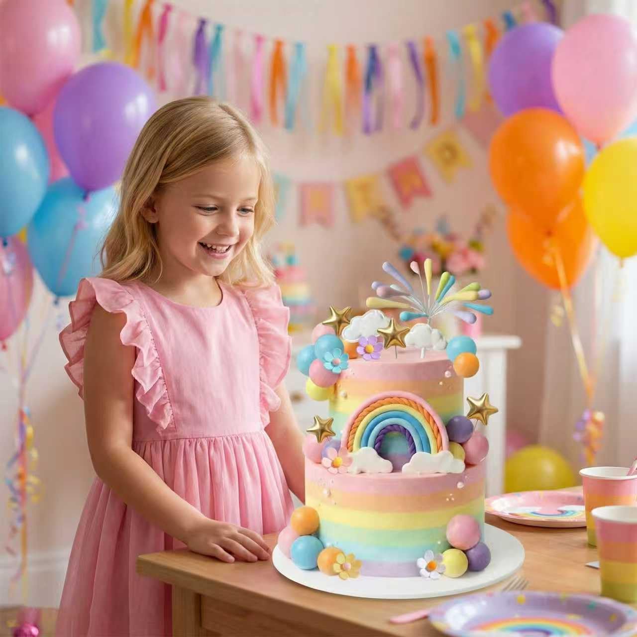 Rainbow Cake Topper 39pcs Rainbow Cake Decorations with Pastel Balls Topper Daisy Flower Cupcake Decroation,Boho Party Decorations for Groovy Hippie Birthday Wedding Baby Shower Cupcake Decorations