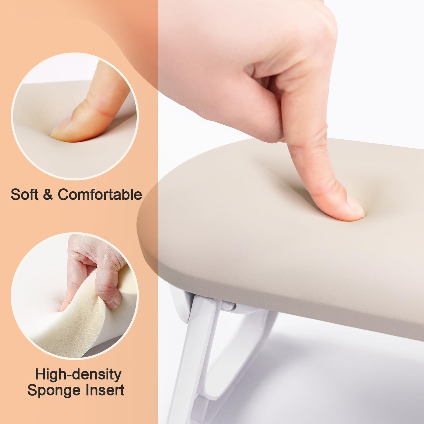 Subay Arm Rest for Nails Tech, Foldable PU Leather Nail Arm Rest for Acrylic Nails Cushion Hand Holder, Hand Rest Pillow Nail Art Accessories Tool for Manicure Pedicure Salon Home Use - Light Brown