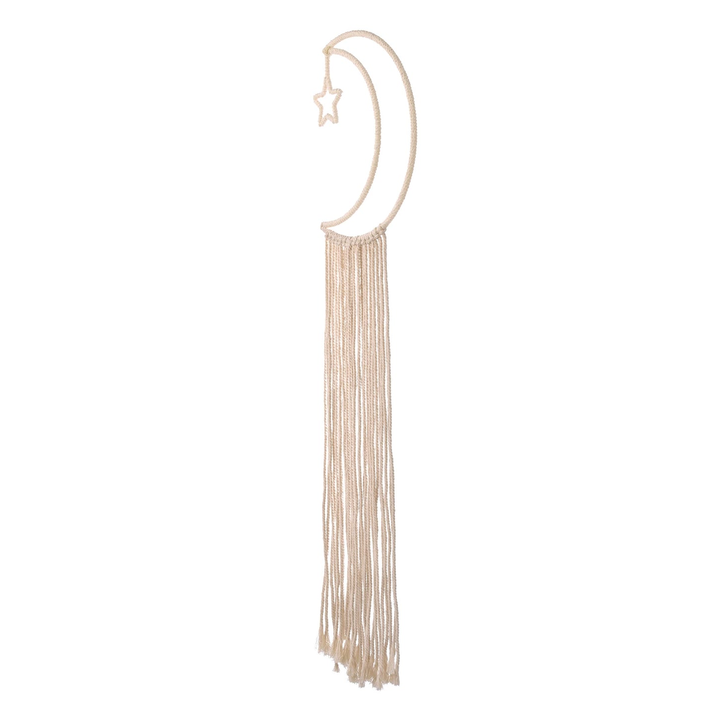 NoJo Little Love Natural Ivory Macramé Moon Shaped Wall Décor with Fringe, 18" Long
