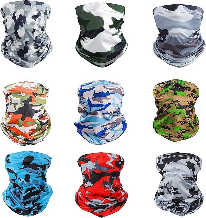 Sun Protection Face Mask Neck Gaiter - 9 Pack Breathable UV Protection Scarf for Men & Women, Hiking, Cycling, Fishing