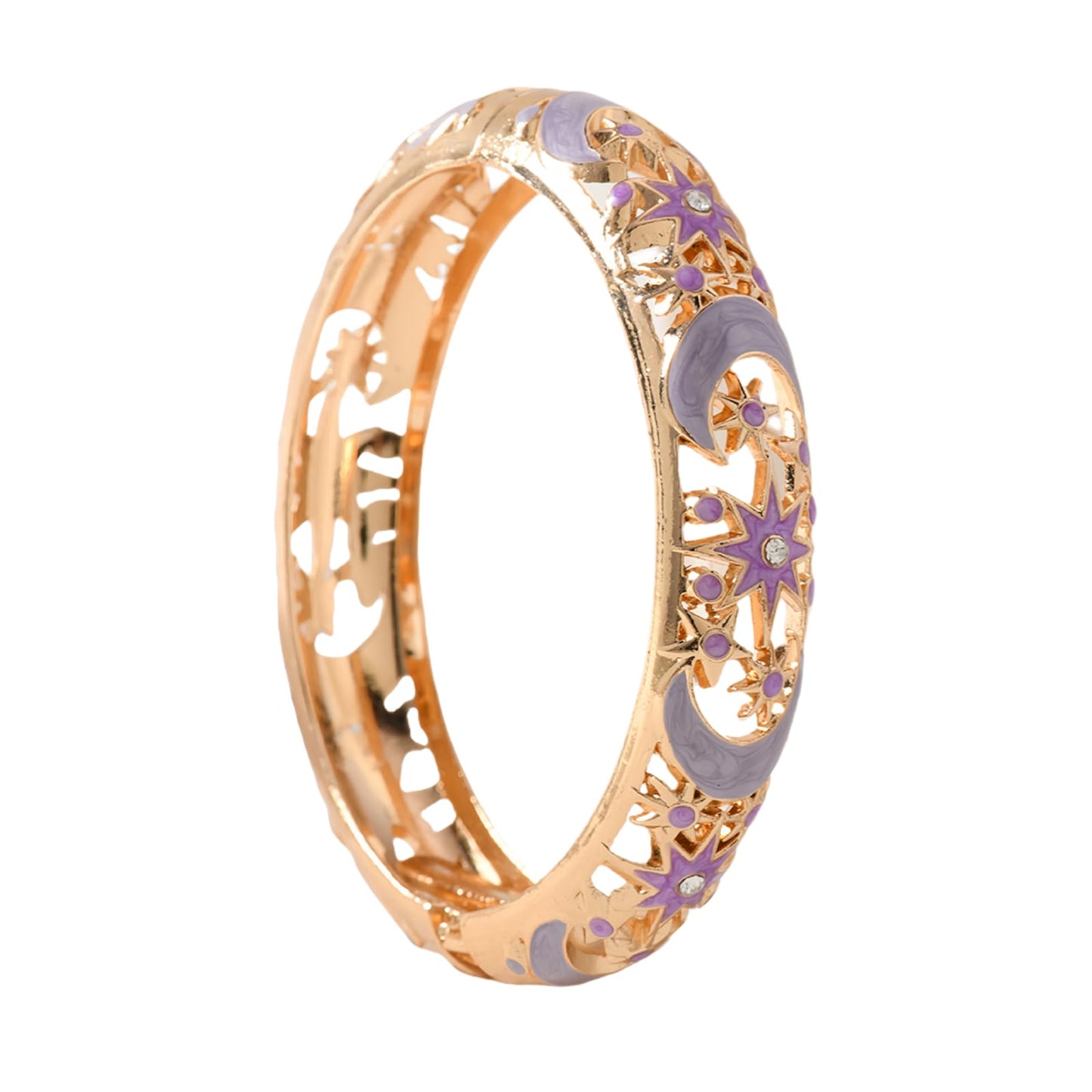 Cloisonne Bracelet For Women, Chunky Bangle Trendy Cute Flower Enamel Bangles Multi Tone Engraved Cuff Gold Plated Bracelets Stackable Wife Jewelry Friendship Gift (Hollow Star Sun Moon Purple, One Size)