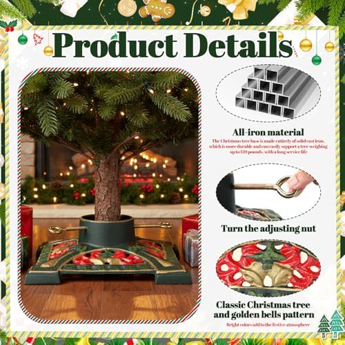 Cinnvoice Cast Iron Christmas Tree Stand for Real Live Trees, Green