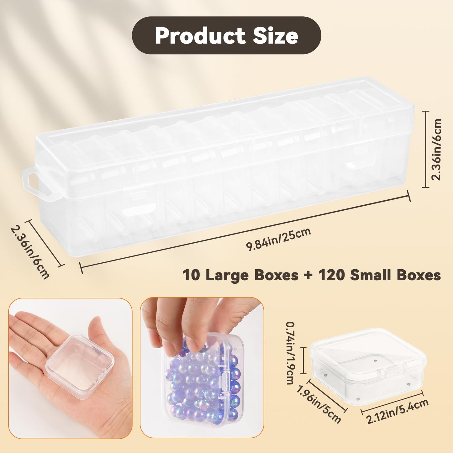 130 Pack Transparent Bead Organizers and Storage - Portable Bead Organizer, 10 Large Boxes and 120 Small Boxes for Bracelet Making DIY, Jewelry, Small Parts