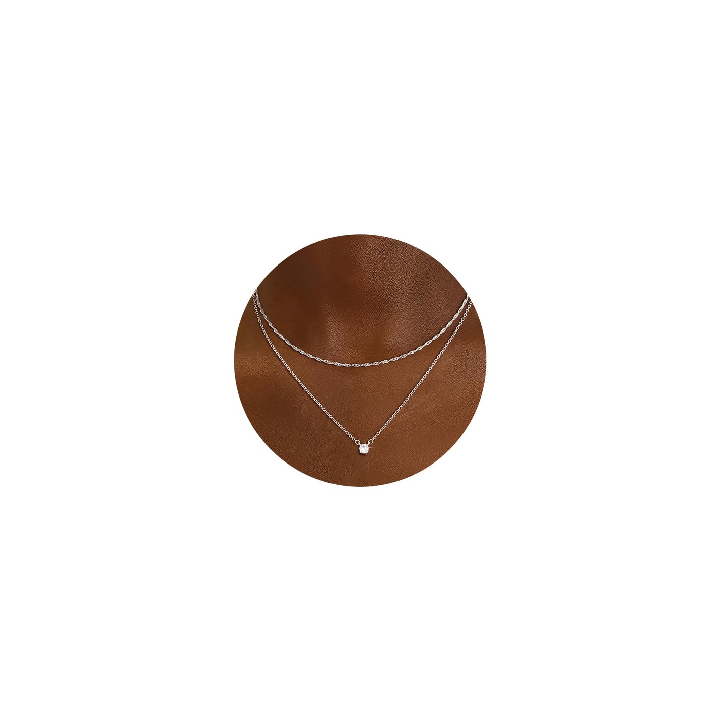 CHESKY Layered Silver Necklaces for Women Trendy,Dainty Stackable Charm Necklaces for Womens Layering CZ Pendant Necklaces Stack Silver Jewelry Set for Women Gifts