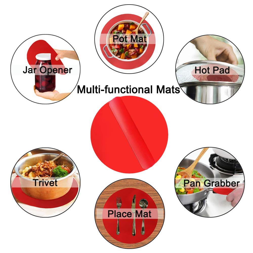 Silicone Microwave Mat 12 Inch, Non Stick Turntable Safe Baking Mat for Kitchen, Multi-Purpose Heat Resistant Oven Mat 2 Pack, BPA Free Microwave Splatter Cover (Red)