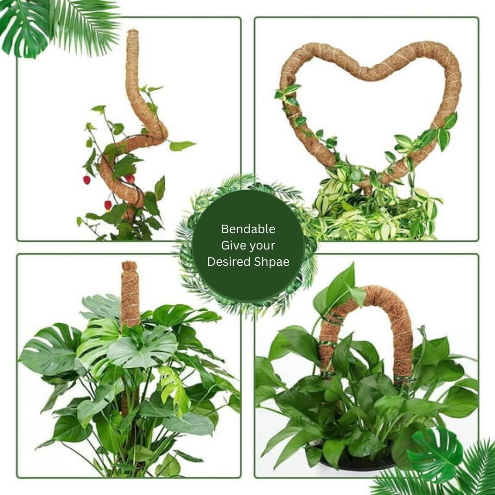 28 inch (2 Pack) Bendable Moss Poles for Monstera & Climbing Plants – Flexible Coco Coir Plant Support Stakes for Indoor Plants, Pothos, Philodendron & Vines