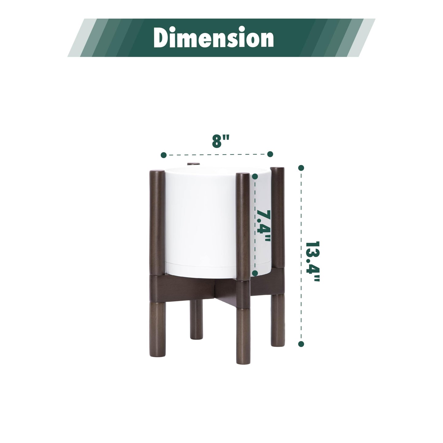 D'vine Dev Planter Pot with Stand - 8 Inch Plastic Cylinder Flower Pot with Wood Planter Holder for Indoor, Matte White Pot + Walnut Color Stand, 55-C-I-1