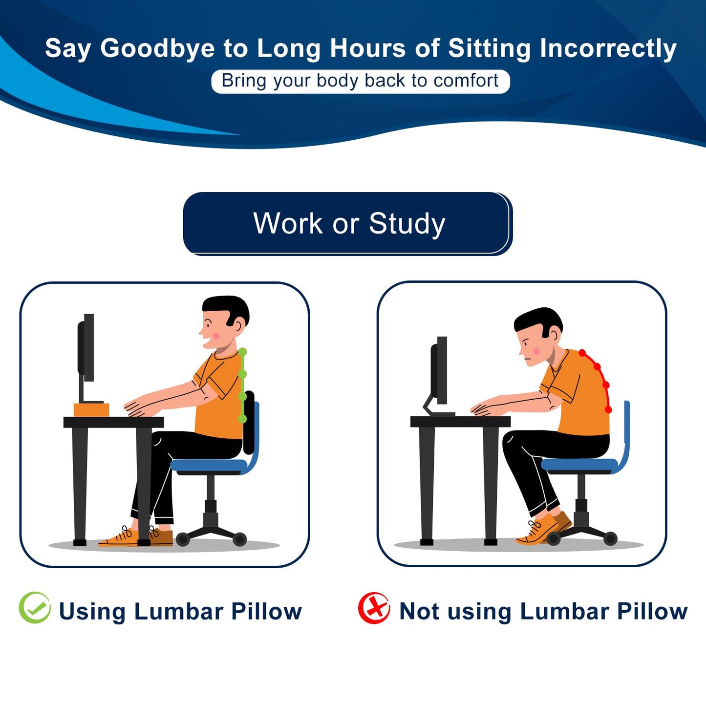 QUTOOL Lumbar Support Pillow for Office Chair, Memory Foam Low Back Support,Back Pain Relief, Ergonomic Back Cushion for Desk Chair,Gaming Chair,Adjustable Strap and Washable Cover