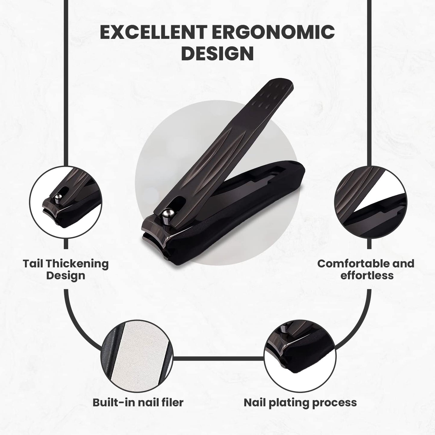 Ongle Precision Nail Clippers with Nail Catcher No Splash, Black Stainless Steel Manicure Tools