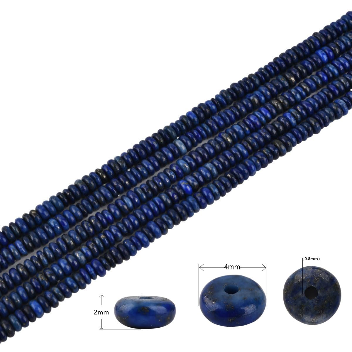 200pcs 4x2mm Lapis Lazuli Natural Stone Disk Rondelle Spacer Semi Precious Gemstone Loose Beads for Jewelry Making 15 Inch