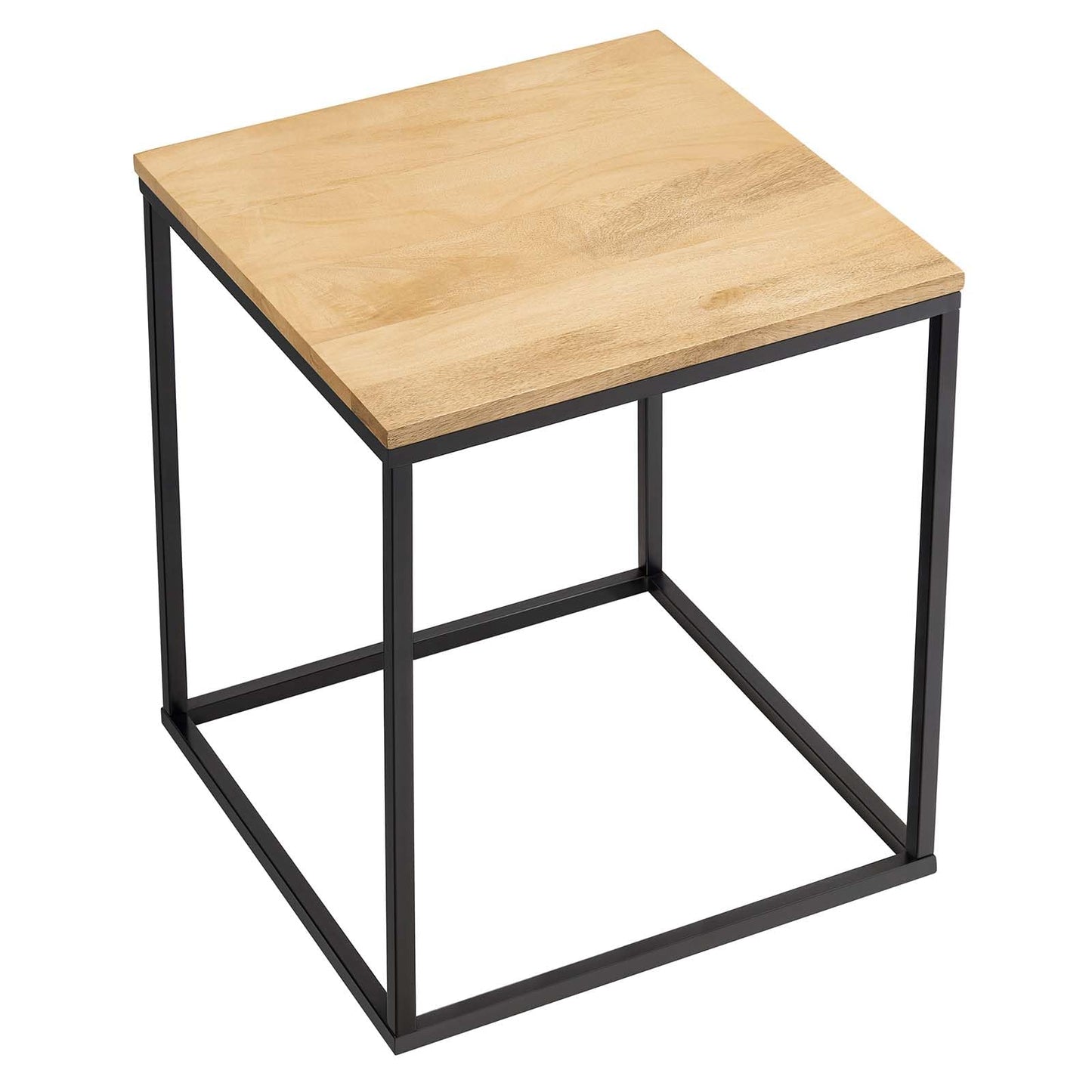 Modway Zora Modern Wood Metal Square Side Table in Oak - Industrial Rustic End Table with Metal Base - Small Square Accent Table or Bedside Table - Plant Stand Indoor