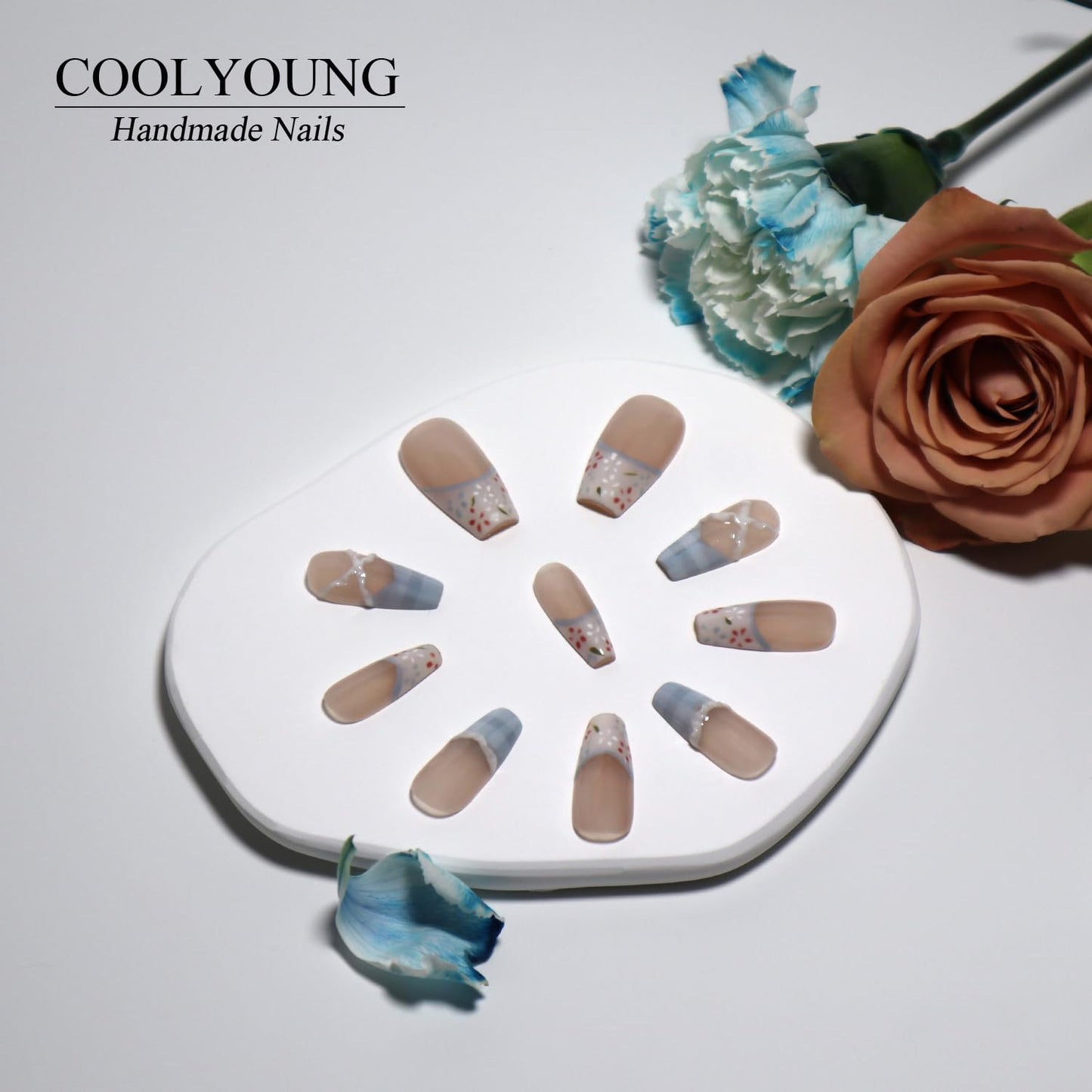 Homemade Press On Nails Fake Nails Coffin Press On Nails French Tip 3D Press On Nails Medium Nails Fake Acrylic Nails Thick Press On Nails Birthday Gifts For Women COOLYOUNG Nails, 10 PCS, Size M