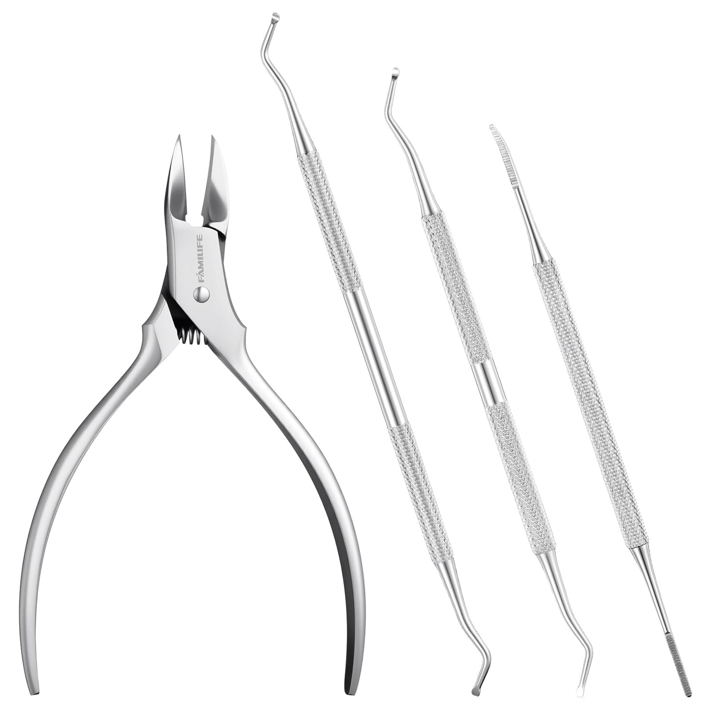 FAMILIFE Stainless Steel Pedicure Kit with Ingrown Nail Lifters, Precision File & Clipper, Multi-Use Cuticle Nippers and Trimmer for Home Foot Grooming and Correction