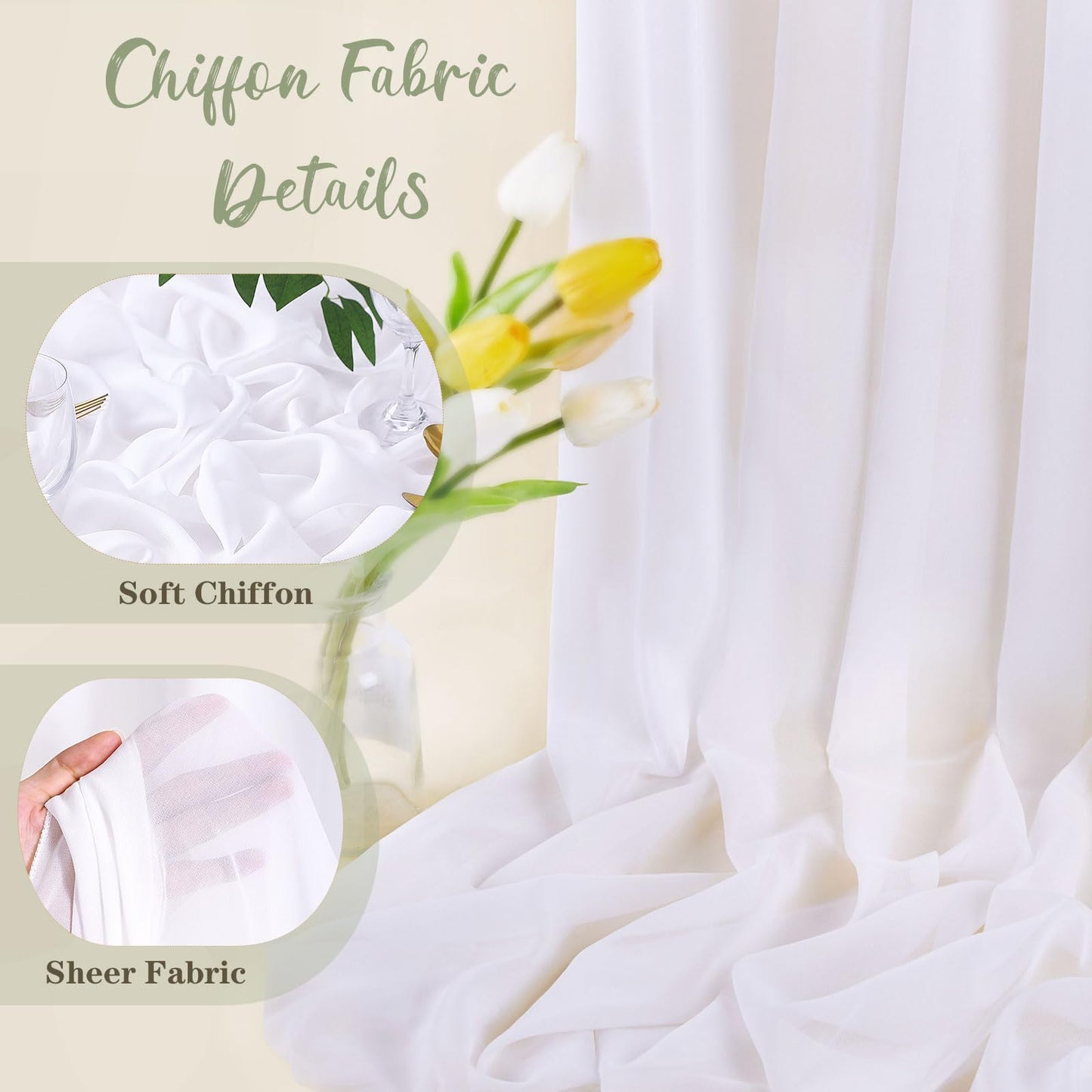 3 Yard White Chiffon Fabric by The Yard, 58 Inch Wide Elegant Sheer Chiffon Fabric for Wedding Costume Sewing Clothing Crafting Table Runner DIY Project