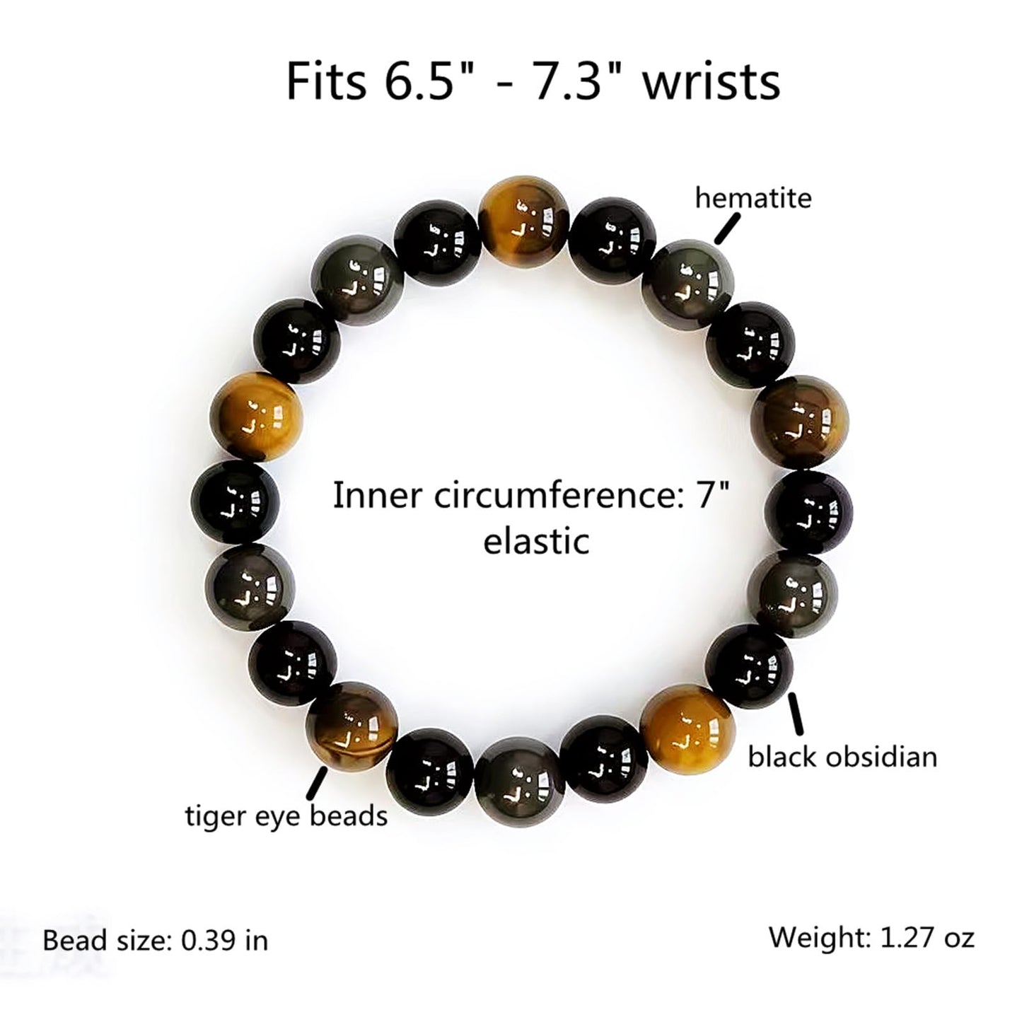 WEFRIN Triple Protection Bracelet for Bring Luck and Prosperity Hematite Black Obsidian Tiger Eye Stone Bracelets for Men Women, Beaded Buddha Healing Rope Uni Bracelet (2pcs)