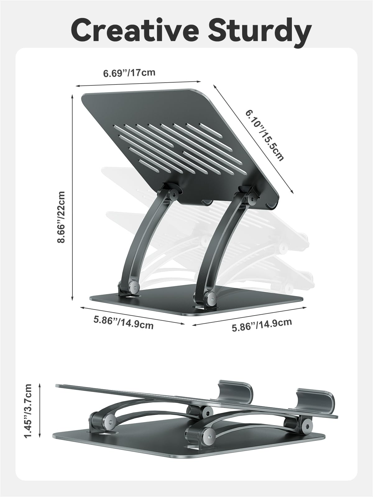 tounee Tablet Holder Stand, Dual Rod Adjustable Aluminum Desktop Stand, Compatible with 4.7-16.9" iPads, Surface Tablets, Portable Monitors, Kindle & More (Gray)