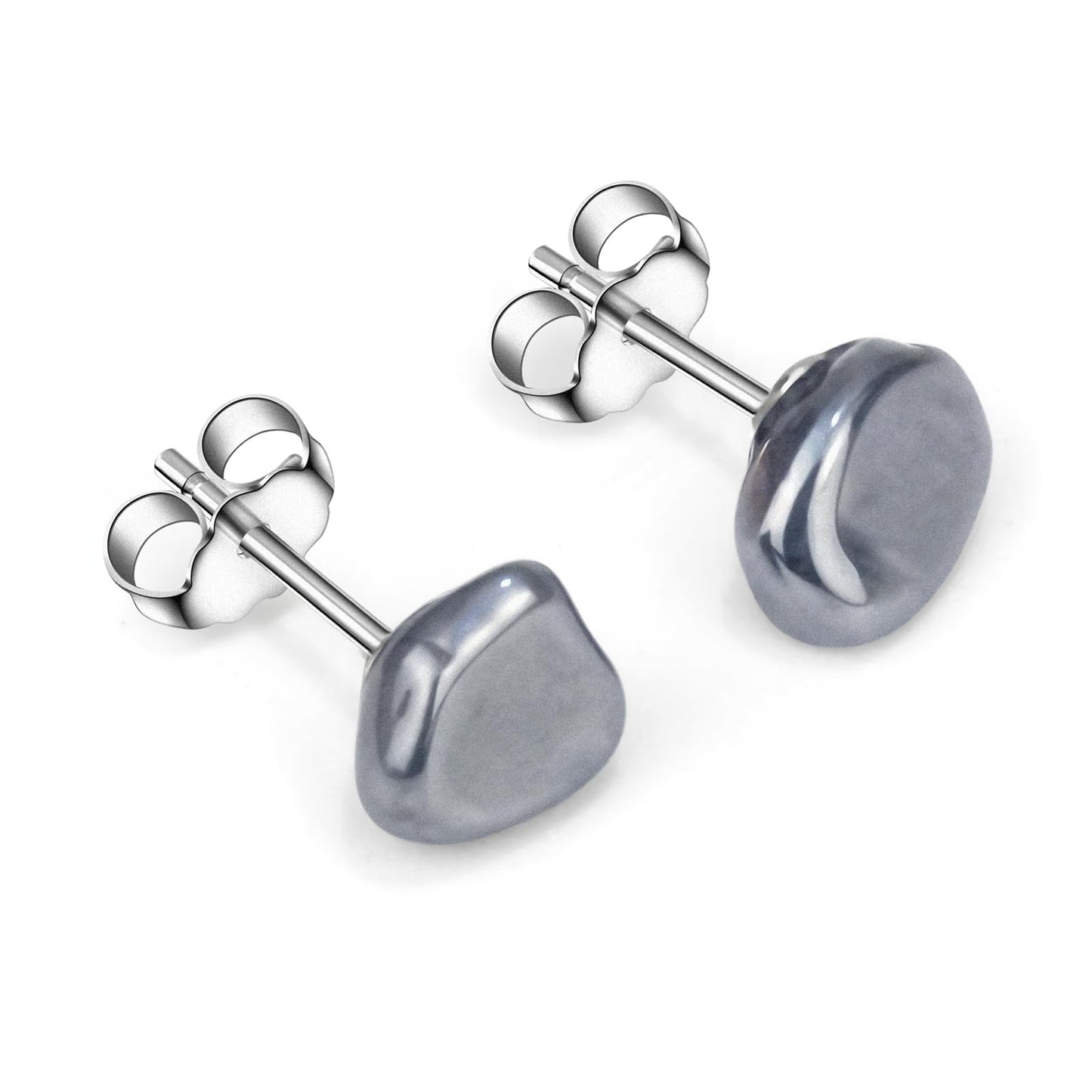 Hematite Earrings, Natural Gemstone Terahertz Stone Stud Earring for Women Men Hypoallergenic Stainless Steel Post Earrings Stone 8-12mm (Hematite)