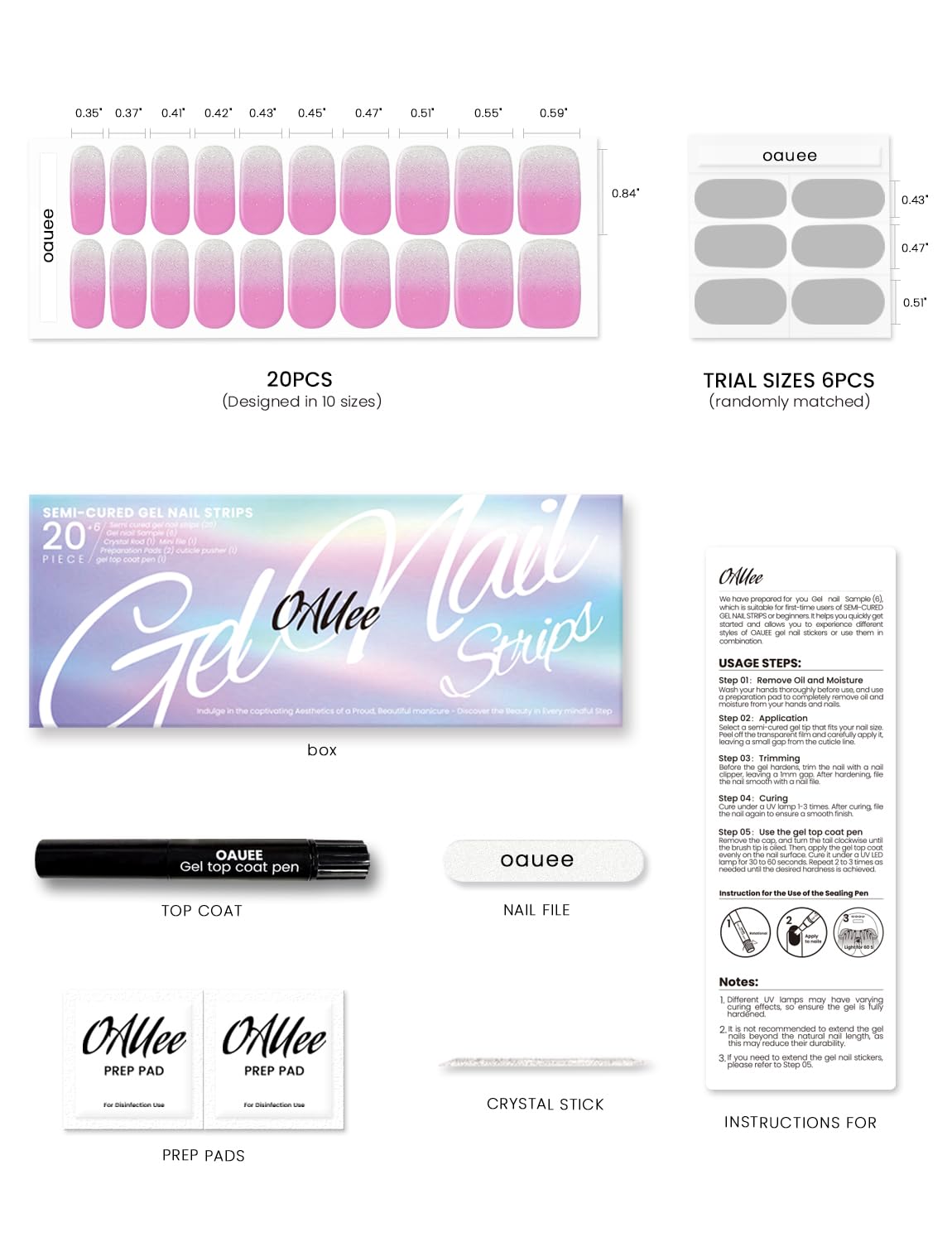 Oauee Semi Cured Gel Nail Strips | Built-In Gel Top Coat | UV Light Required | Salon Quality, Easy Application And Removal (Lilac Gleam)