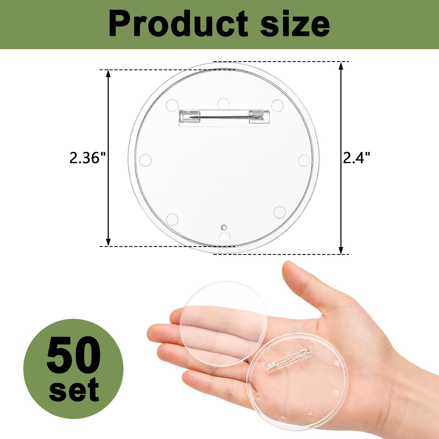 Yesland 60 Packs 2.4 Inch Acrylic Design Button - Clear Badges Kit with Pin Blank Button Pins for Craft Supplies, Activities, DIY Badges, Office, School