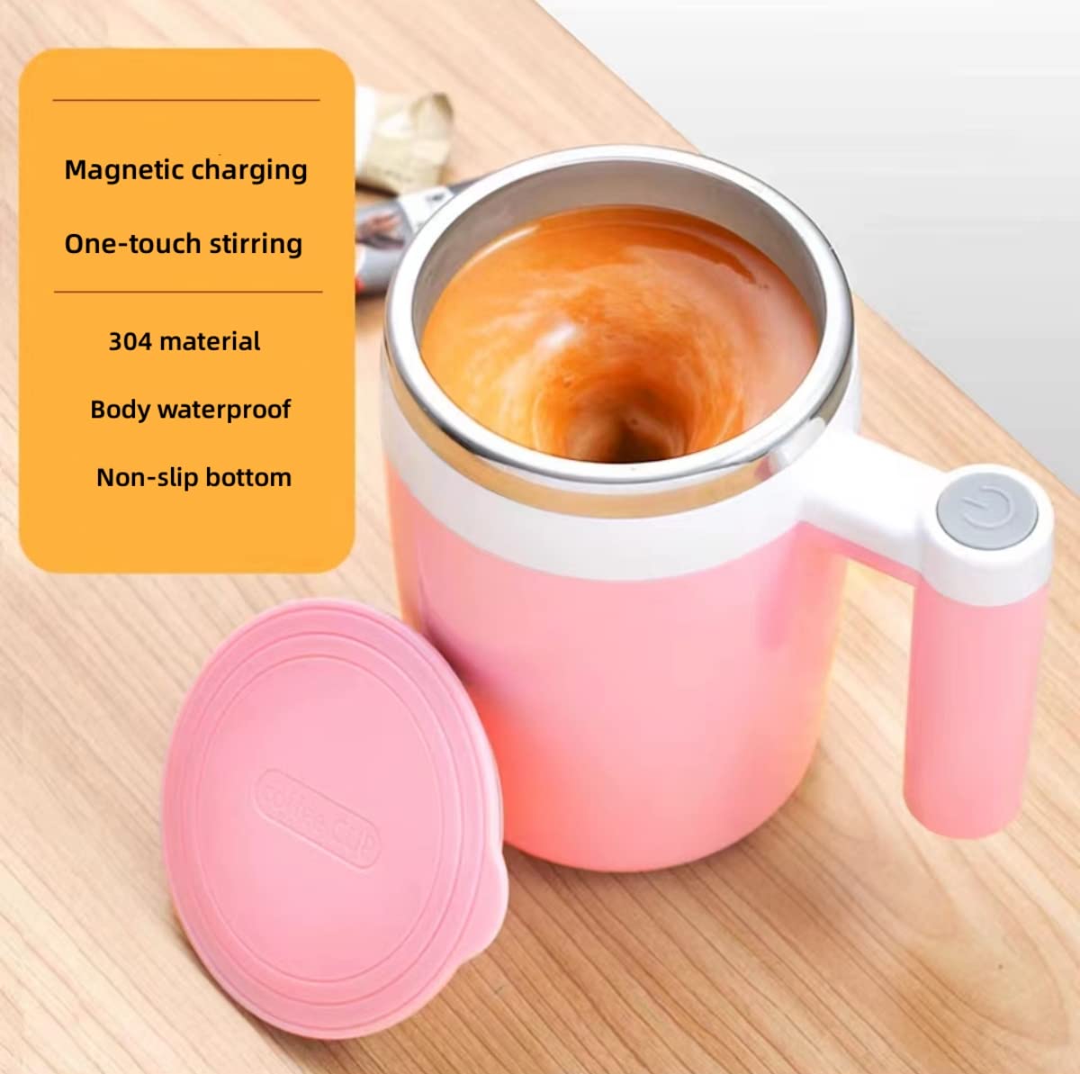 KittBabby Self Stirring Coffee Mug 13oz - Cute Pink Magnetic Coffee Mixer, USB Rechargeable, Ideal Gift for Women, Birthdays, Mother's Day (Pink) (1, Pink)
