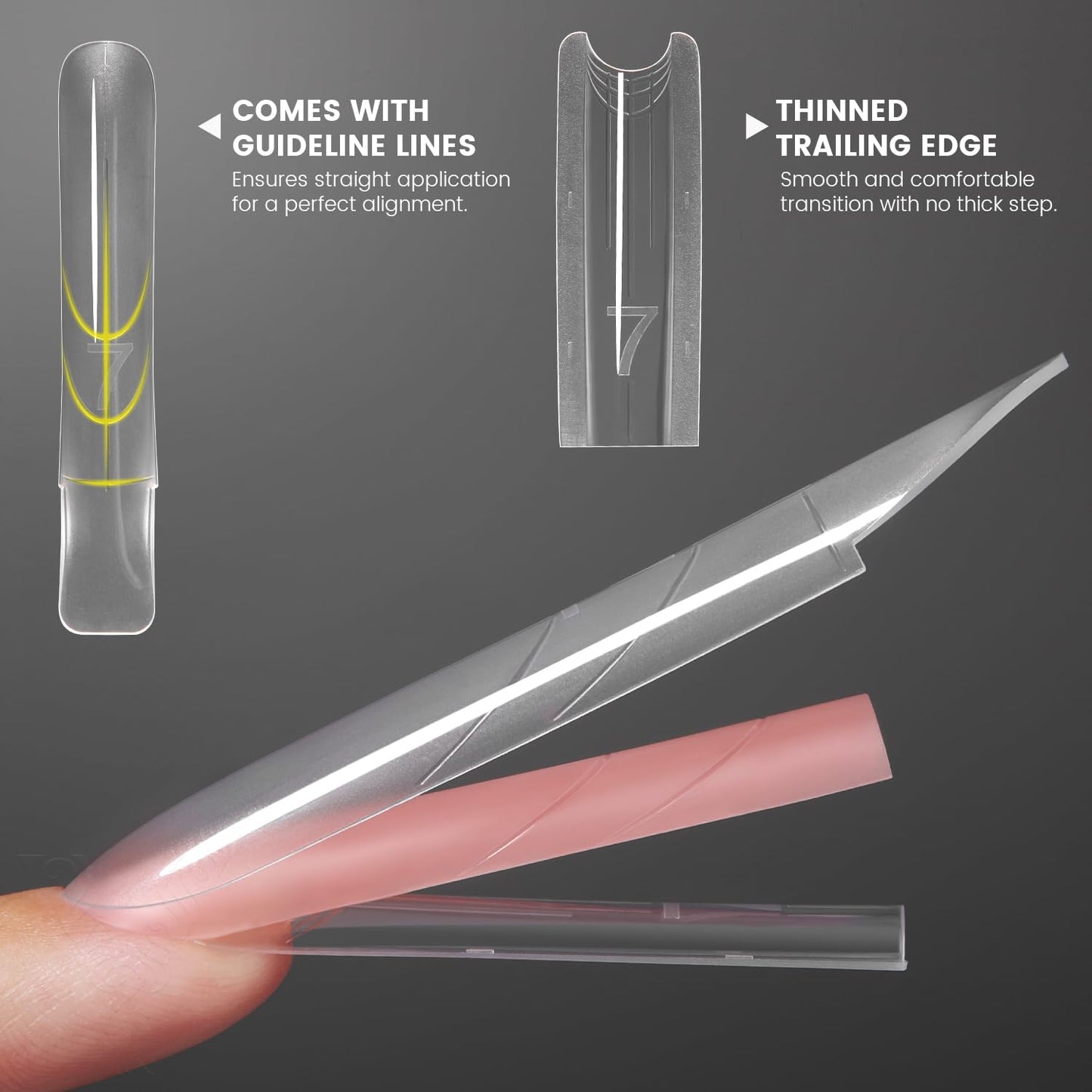 YOKEFELLOW Original Sandwich Nails Dual Forms - 240Pcs Long Coffin Nail Mold for Quick Nails Extension, No Paper Forms Needed, 15 Sizes Plastic Form, Salon Nail Art Tools(W556-Long Square)