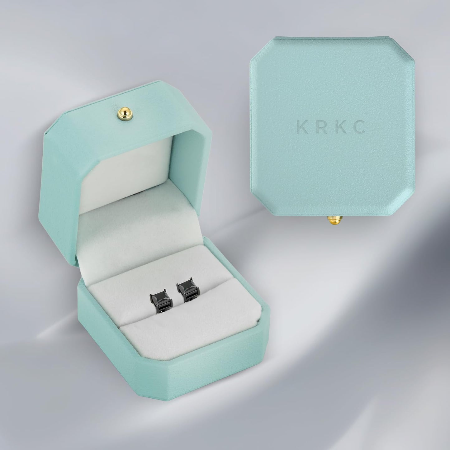 KRKC Black Moissanite Stud Earrings, Sterling Silver, 3ct, Unisex, Hypoallergenic, Friction Back, Luxurious Stud Earrings