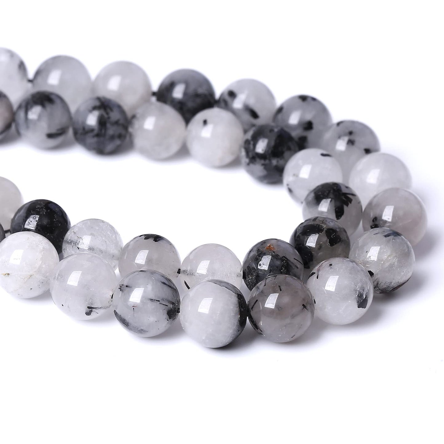 6MM 60PCS Natural Crystal Stone Black Rutile Quartz Gemstone 2A Grade Loose Beads for Jewelry Making DIY Bracelet Necklace Semi Precious Beads 1 Strand