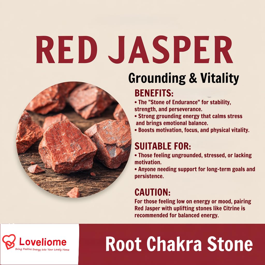Loveliome Natural Red Jasper Oval Polished Worry Stones, Healing Crystal Indoor Fountain Stones Massage Energy Anxiety Relief Items