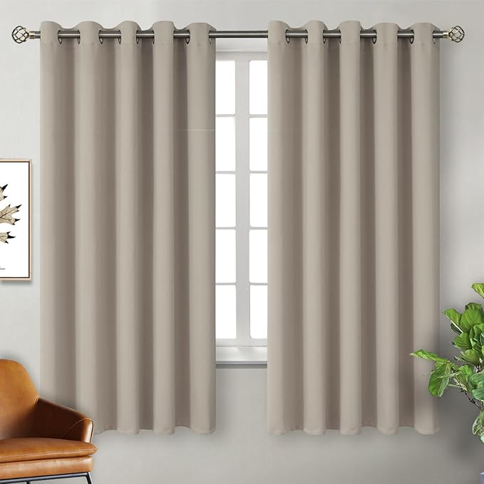 BGment Room Darkening Curtains 63 Inches Long - Grommet Thermal Insulated Drapes Window Treatment Curtains for Bedroom, 2 Panels, 70 x 63 Inch, Camel