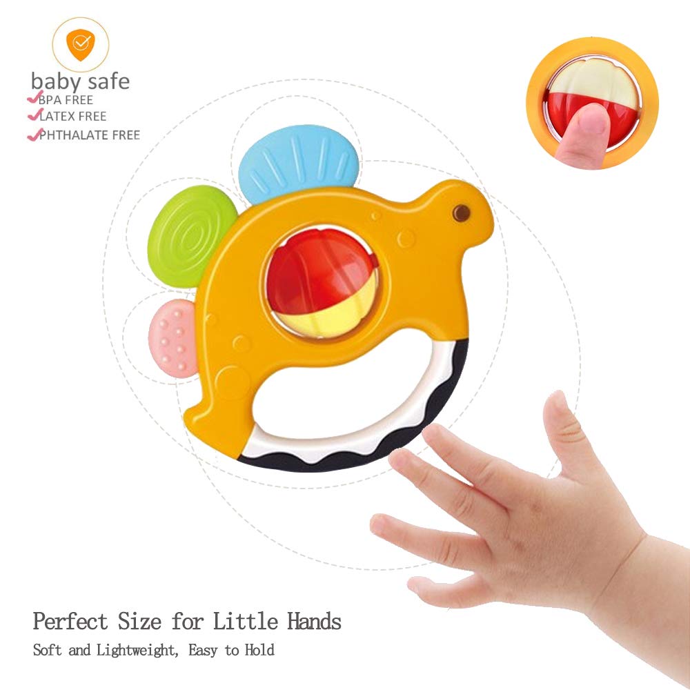 Yiosion Baby Rattles Sets Teether, Shaker, Grab and Spin Rattle, Musical Toy Set, Early Educational Toys Gifts for 3, 6, 9, 12 Month Baby Infant, Newborn