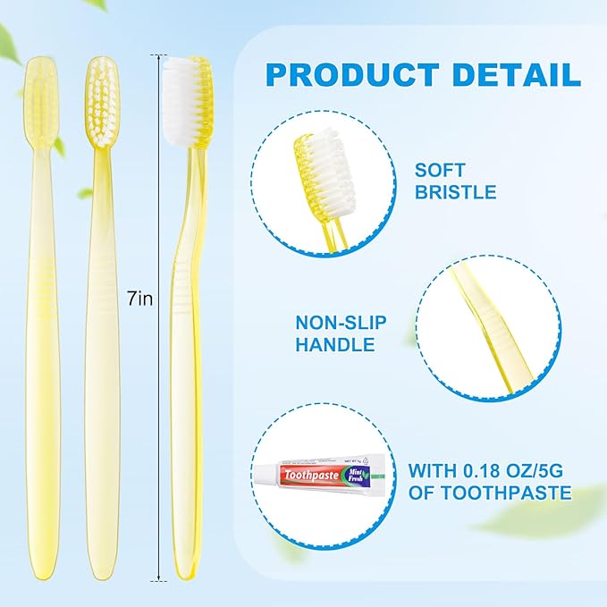 Disposable Toothbrush with Toothpaste Set Bulk, Individually Wrapped Soft Bristles Travel Size Medium Manual Toothbrushes Kit for Hotel/Travel/ Business/Donation/Homeless/Charity/Camping (100 Pack)