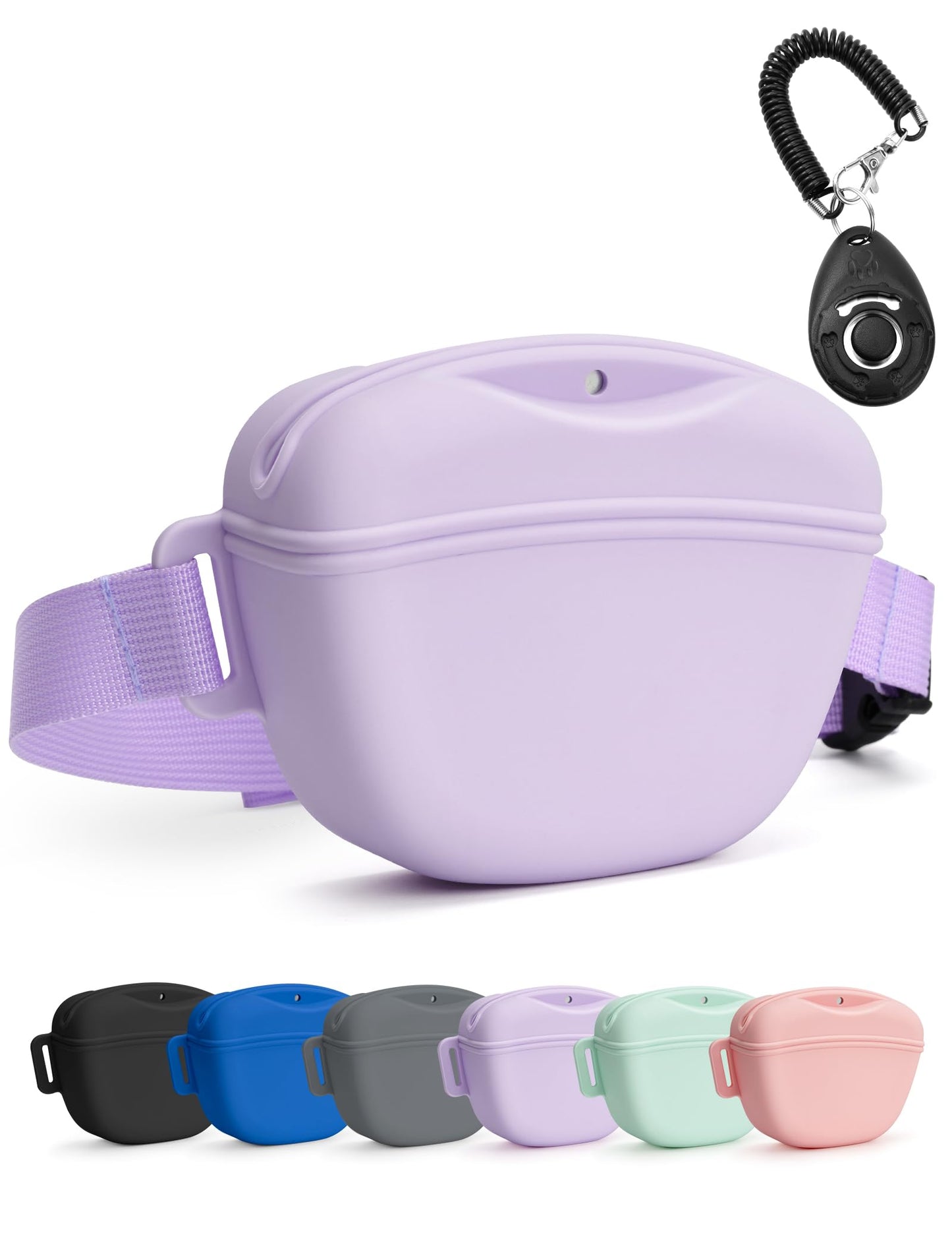 heouvo Dog Treat Pouch with Training Clicker, Upgrade Stronger Magnetic Closure to Avoid Spilling, 1.67 Cup Silicone Treat Bag Fanny Pack with Waist Belt for Pet Training Walking (Violet)