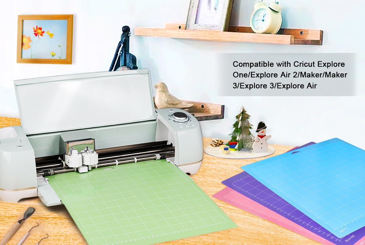 Gwybkq Cutting Mat 12 Pack 12x12, Compatible With Cricut Maker 4/Explore Air & Silhouette Sticky Pad Replacement Accessories, for Crafts Supplies (Standard/Light/Strong/Frabic)