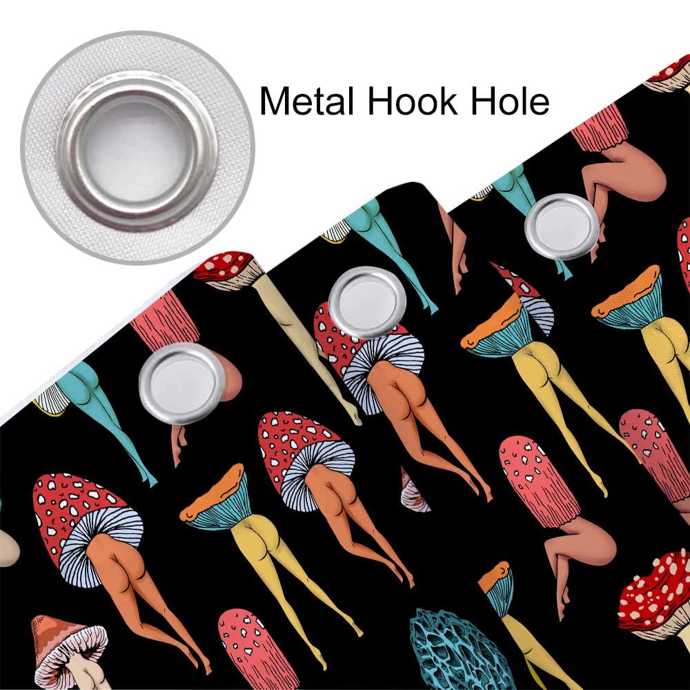 Uokiuki Funny Mushroom Butt Shower Curtain, Fun Cute Sexy Butt 70S 80S Fabric Shower Curtains for Bathroom Hippie Psychedelic Aesthetic Colorful Unique Cool Cloth Black Shower Curtain Set 70X70IN
