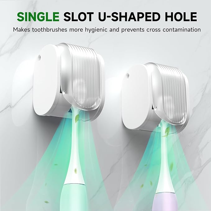 2 Pcs Toothbrush Holders Wall Mounted, Single Slot Design, Shower Self Adhesive Wall Mounted Toothbrush Holder with Cover, Waterproof and Dustproof, Suitable for Bathroom, Family, Travel (Transparent)