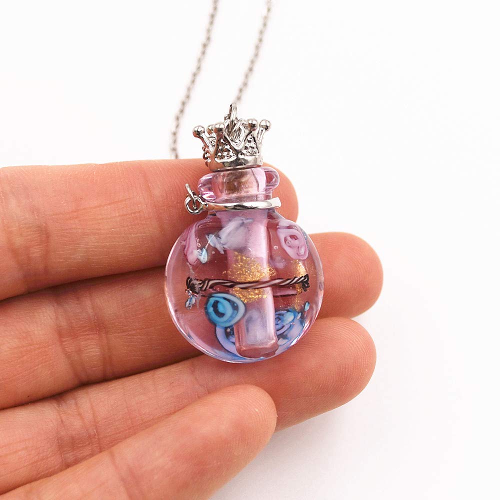 Stainless Steel Colored Glass Pendant Necklace Diffuser Perfume Pendant Aromatherapy Charms (Brown)