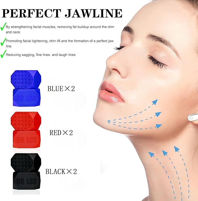 Jaw Exerciser for Man and Woman 3 Resistance Levels (6 pcs) BPA Free Silicone Jawline Exerciser Gum Tablets Jaw Trainer & Jaw Shaper for Beginner, Intermediate & Advanced Users