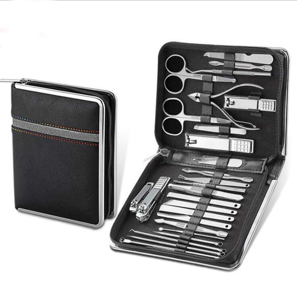 Manicure Pedicure Kit, 26 Pieces Professional Nail Clippers Set, Stainless Steel with Leather Case, Portable Nail Care Tools for Home Use, Black