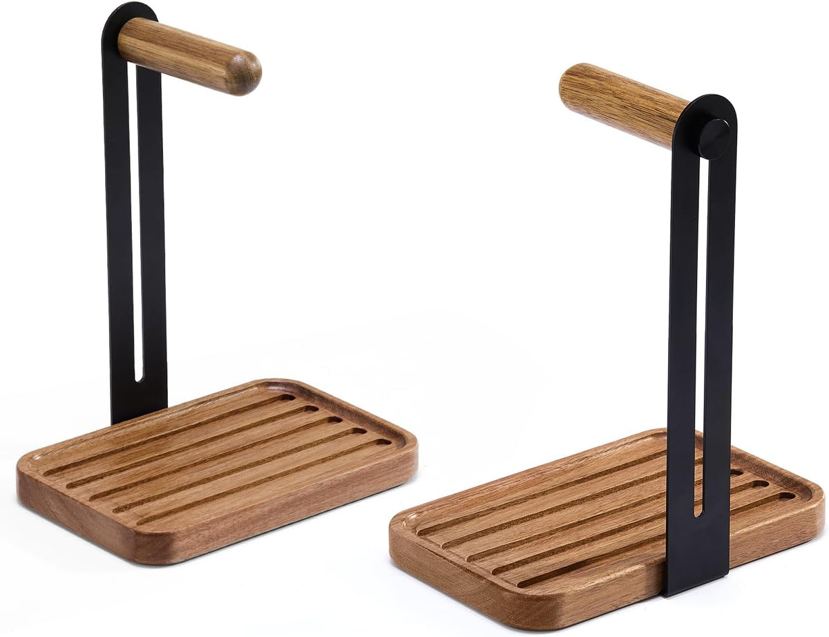 Headphone Holder For Desk,Desk Headphone Mount Rack,Headphone Stand With Storage Base,Accessories Managment,Solid Wood,Matte Black