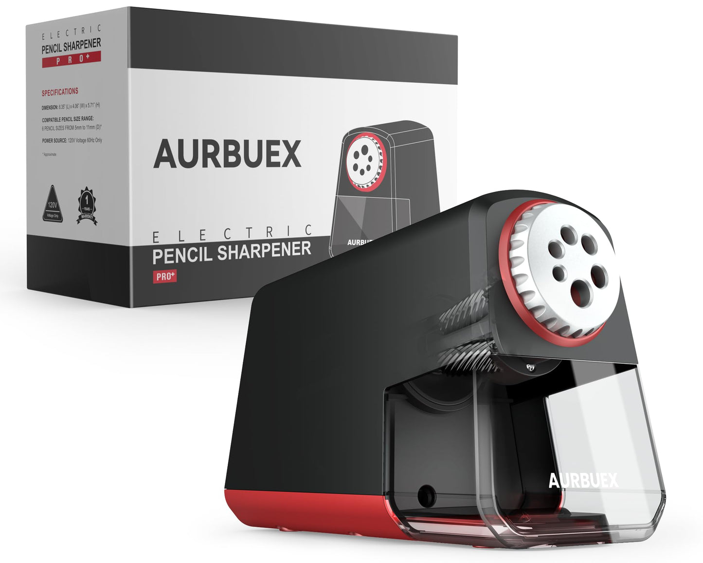 Aurbuex Heavy Duty Electric Pencil Sharpener S280, 3s Fast Sharpening, Dual Cutter Design, Zinc Alloy Blade for 12,000+ Sharpenings, Auto Start/Stop, for 6–12 mm Pencils, Classroom & Office Use