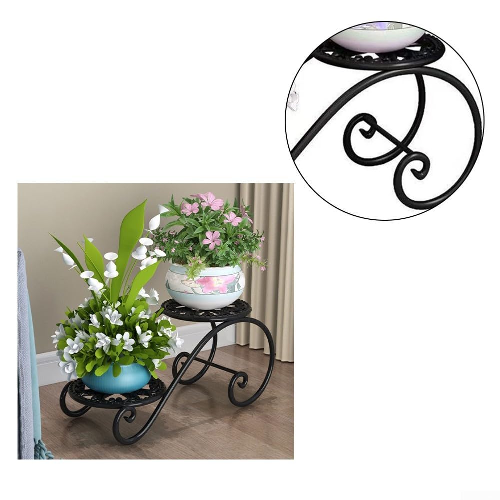 For Indoor Outdoor 2 Tier Flower Pot Stand, Design with Floor Protection (Black)
